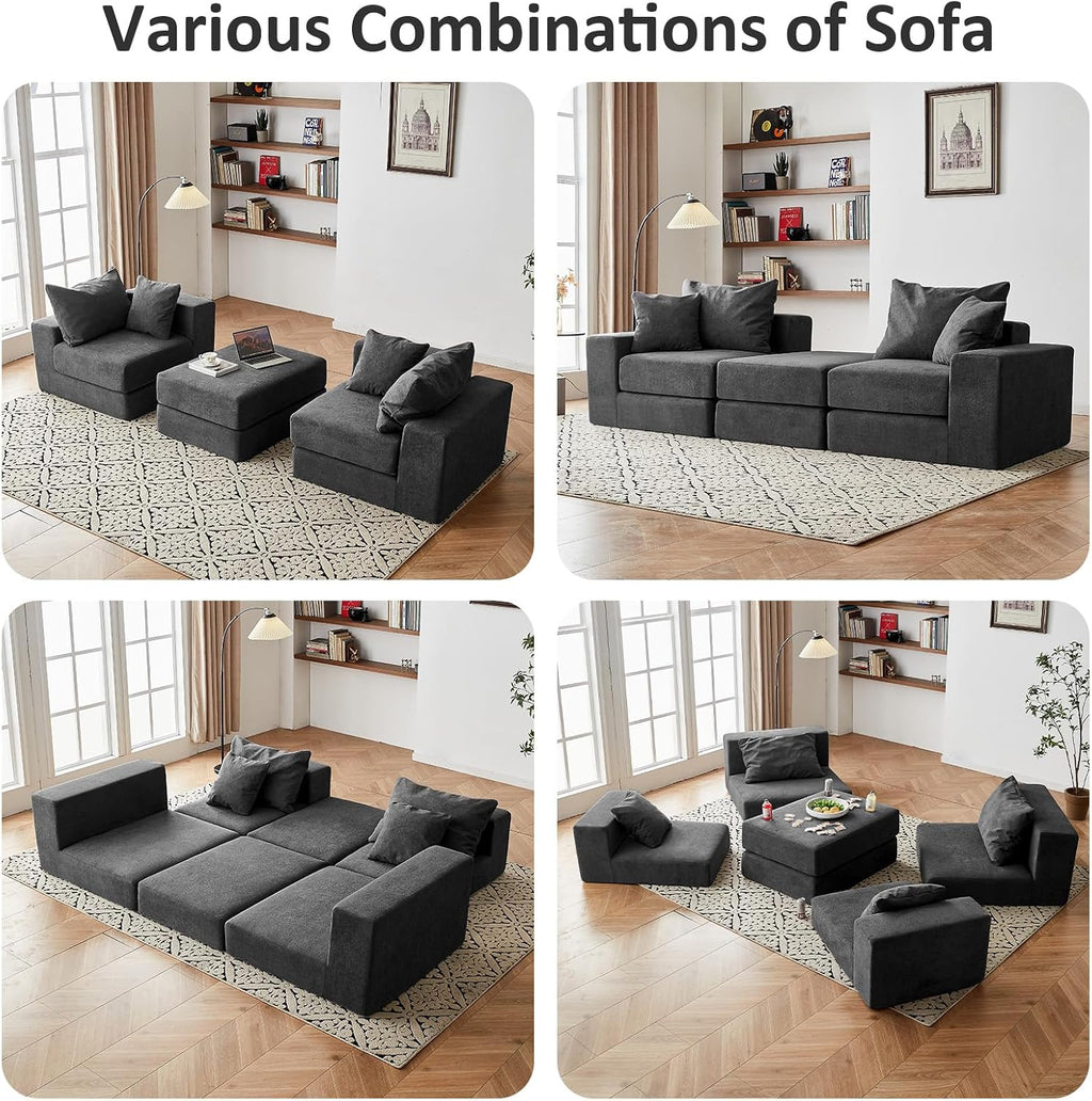 Modular Sectional Loveseat Cloud Sofa with Ottoman, Grey, 79''