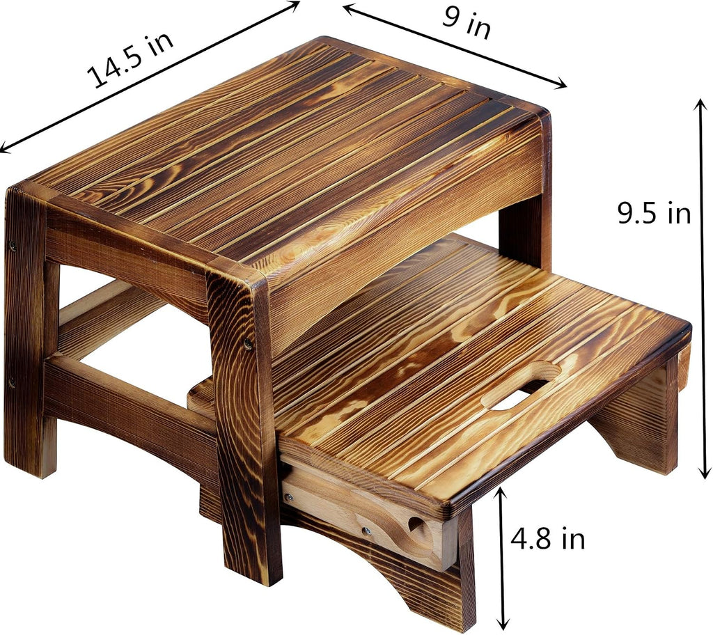 URFORESTIC Handcrafted Solid Wood Bed Step Stool-Foot Stool Kitchen Stools Bed Steps Small Step Ladder Bathroom Stools (Burned)
