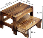 URFORESTIC Handcrafted Solid Wood Bed Step Stool-Foot Stool Kitchen Stools Bed Steps Small Step Ladder Bathroom Stools (Burned)