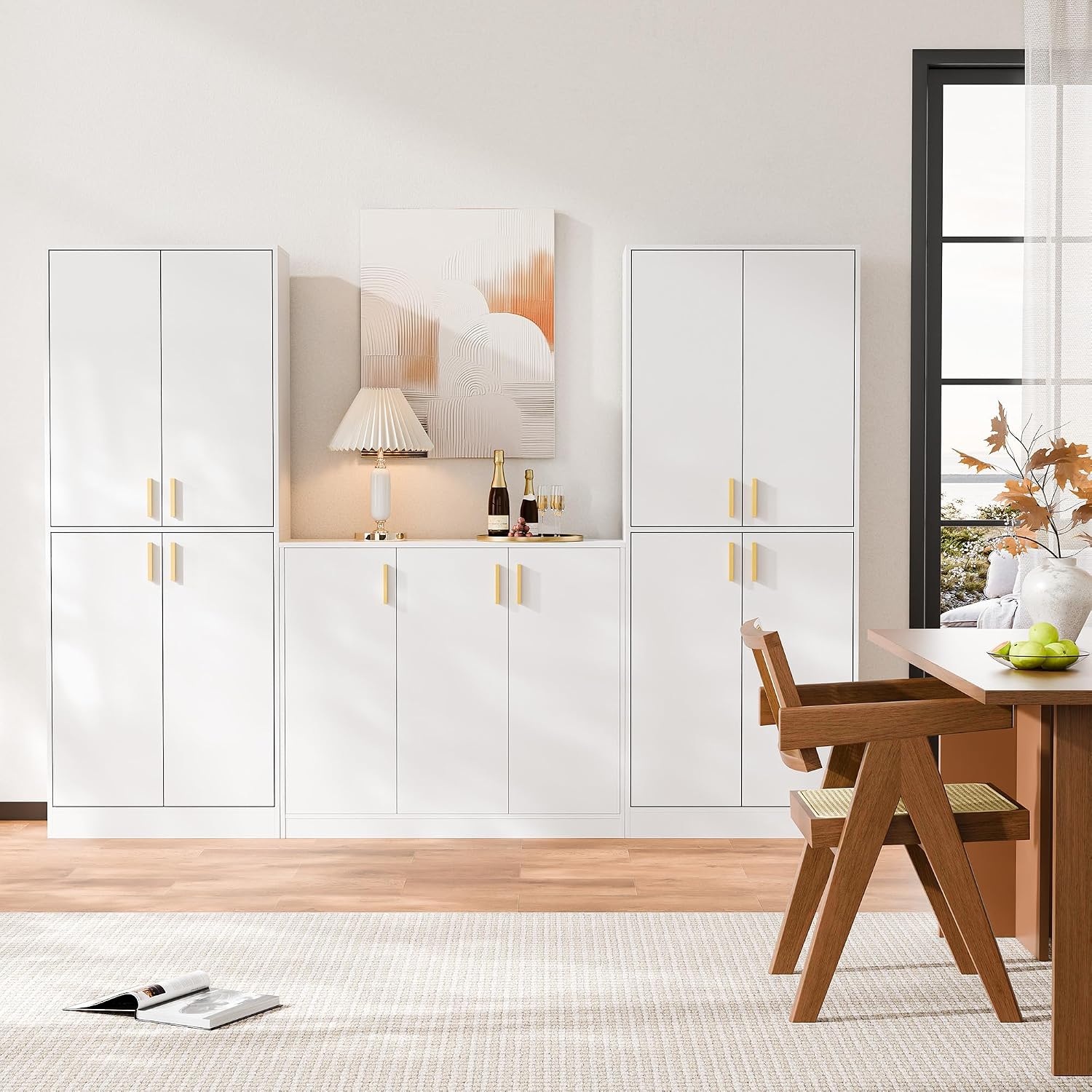 Cozy Castle Kitchen Pantry Cabinet, 71" Tall Wood Storage Cabinet with Doors and Shelves 4 Doors Freestanding Cupboard for Dining Room Living Room Furniture, White