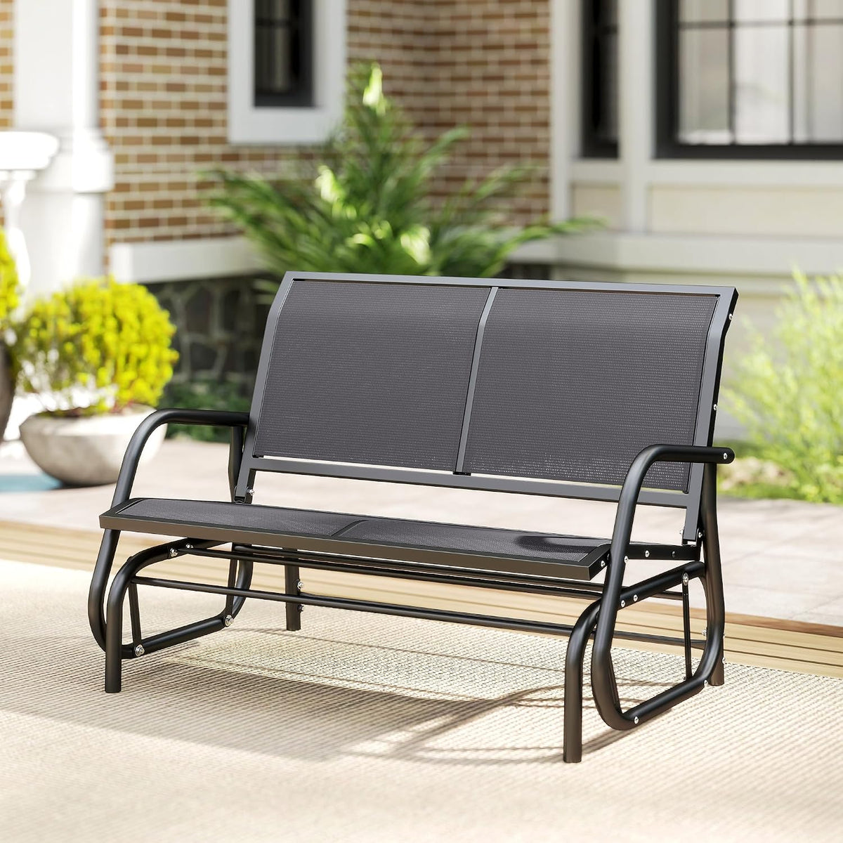 Outsunny 2-Person Outdoor Glider Bench with Steel Frame, Gray | Double Swing Rocking Chair, Loveseat, for Outside Patio, Backyard, Garden, Porch, Powder Coated
