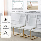 Glass Dining Table Set for 6, Modern Kitchen Table Set for 6, 71" Tempered Glass Tabletop with U-Shaped Gold Base, 7 Ppiece Large Dining Room Table Set with White PU Leather Chairs