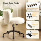 VINGLI Plush Upholstery Vanity Desk Chair with Curved Back & 90-102° Tilt &Adjustable Height, Cute Rolling Chair with Bronze Base & Golden-Bronze 360° Swivel Wheels for Makeup &Home Office,White Cream