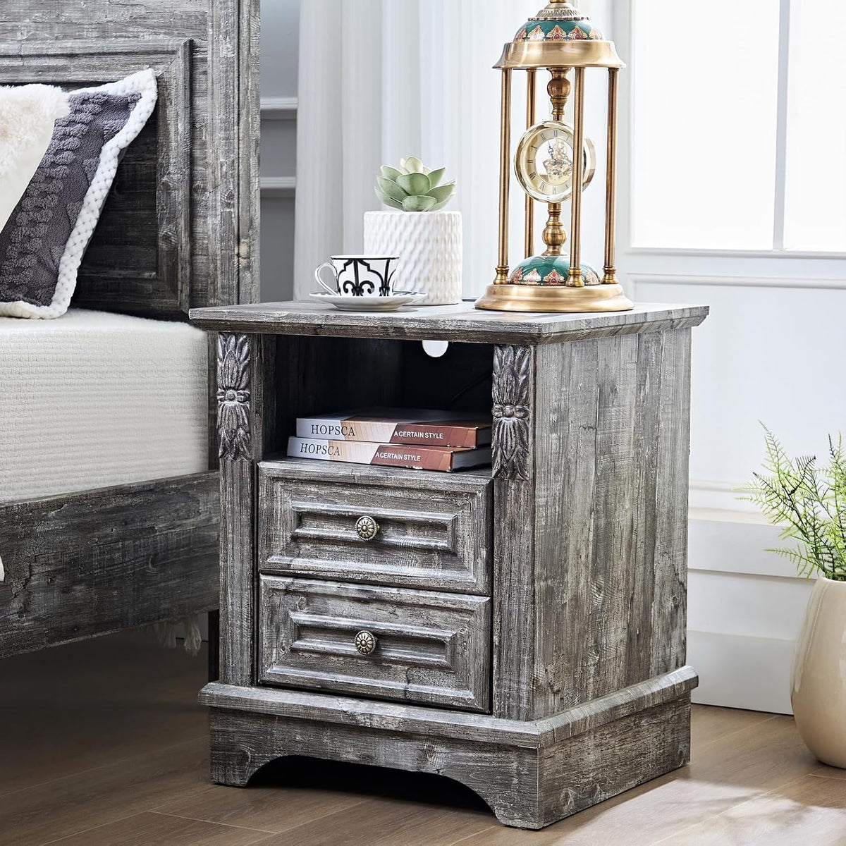 BLANKSPACE Nightstand,Farmhouse End Side Table, Night Stand,Bedside Cabinet for Bedroom, Living Room,Grey