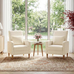 COLAMY Mid-Century Modern Upholstered Accent Chair with Back Pillow & Solid Wood Legs, Fabric Cozy Armchair for Living Room, Bedroom, Reading Nook, Apartment & Small Spaces, Beige