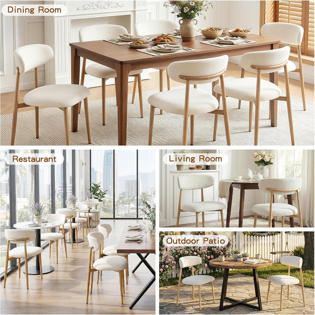 Furniliving Mid Century Modern Dining Chairs Set of 4, 300 lbs Capacity Upholstered Linen Kitchen Chairs with Natural Wood Grain Metal Legs and Ergonomic Curved Back, Beige