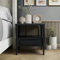 Modern Nightstand, Sustainable Hevea Premium Solid Wood Frame - Bedside Table - End Table with Ball Bearing Slide - Drawers Real Wooden Cabinet Organizer for Bedroom (Midnight Charcoal)