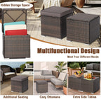DORTALA Outdoor Storage Ottoman Wicker 2 Piece, Patio Ottomans PE Rattan Foot Rest Footstool with Cushions for Couch, Chair, Grey