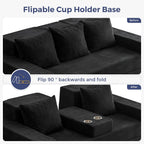 MAXYOYO Sofa Bed, 80-Inch Oversized Loveseat, 2 Cup Holders | Corded Black 4-in-1 Couch Converts Into a Floor Sofa or Chair; Sofa-in-a-Box Design Requires No Assembly.