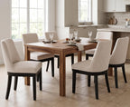 RIVOVA Upholstered Dining Chairs Set of 6, Modern Wooden Dining Room Chair Linen Fabric Kitchen Chairs Farmhouse Dinner Chair with Black Hardwood Frame, Beige
