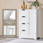 Yaheetech Small Bathroom Storage Cabinet with 4 Drawers & Door, White | Floor Cabinet Organizer for Hallway, Living Room, 3-Position Adjustable Shelf, Beadboard Detail, MDF, 12"D x 22"W x 32.5"H