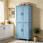 Scurrty Vintage Kitchen Pantry Cabinet with Drawers and Door Shelves, Blue | 69'' Tall Cupboard, Pull Out Trays, Painted, Heavy Duty, Roman Column Leg, Adjustable Shelf, Farmhouse Hutch, Food Organizer