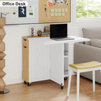 Folding Dining Table with 6 Wheels, Drop Leaf Tables for Small Spaces, Foldable Dining Table with 2-Layer Storage Rack, Kitchen Table with Drawer (White and Oak)