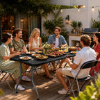 Folding Table 6ft, Heavy Duty Plastic Fold-in-Half Utility Table, Black | Portable Utility Table,HDPE Top,Carry Handle,Sturdy Steel Legs,Indoor Outdoor for Parties,Camping,Dining,Supports 330 lbs