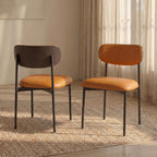 GrandNoor Brown Faux Leather Dining Chairs Set of 4, Armless Upholstered Kitchen Chairs with Wood Grain Back, Modern Dining Room Chairs with Ergonomic Curved Backrest & Metal Legs