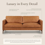 Poly & BARK Mateo 82” Sofa – Cognac Tan Full-Grain Pure-Aniline Italian Leather, Feather-Down Cushions, Solid Wood Frame & Walnut Legs