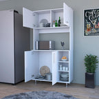 FM FURNITURE Colorado Pantry Cabinet with Three Small Open Shelves and One Cabinet, Color White. for Kitchen Room