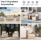 homary Patio Rattan 360° Swivel Chair Pieces of 2, Outdoor Wicker Furniture with Thickened Rainproof Cushion and Aluminum Frame for Garden, Balcony, Indoor, Khaki