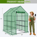 Outvita Walk-in Greenhouse, Outdoor Durable PE Plant Green House for Frost Protection with 3 Tiers 8 Shelves, Shelf Clips, Roll-up Zipper Door, 56"x56"x77" Green