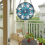 Stained Glass Window Hanging - Blue White Abstract Flowers Suncatcher for Door Terrace Garden Home Decor Boho Sun Catcher Birthday Gifts for Lovers Women Men Dad Mom Nana 11.8 in