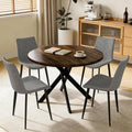 44" Round Dining Table with Chair Set for 4, Modern Mid-Century Dining Table Set of 4, Cozy Dinette Sets with Metal Leg for Kitchen Dining Room Apartment(Walnut Table + Gray Chairs) | Cushioned Minimalist Gray Chairs of 4, Mid-Century Walnut Tabletop