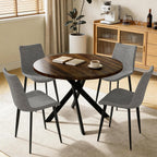 44" Round Dining Table with Chair Set for 4, Modern Mid-Century Dining Table Set of 4, Cozy Dinette Sets with Metal Leg for Kitchen Dining Room Apartment(Walnut Table + Gray Chairs) | Cushioned Minimalist Gray Chairs of 4, Mid-Century Walnut Tabletop