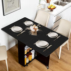 Folding Dining Table with Drawer and Storage Shelves, 53" Space Saving Foldable Dining Table with 6 Wheels, Drop Leaf Table for Small Spaces