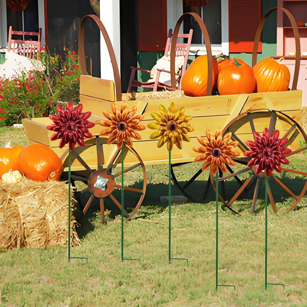 5 Pack Fall Metal Yard Stakes Decor, Autumn Yard Stakes Wind Spinners Outdoor Clearance, Fall Garden Stake Decorative, Wind Spinner Stake Outside Garden Lawn Ornaments, Harvest Festival Gift