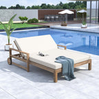 Merax Acacia Wood Outdoor Daybed Sofa, Farmhouse Patio Sun Lounger with Adjustable Backrest, High-Density Cushions & Removable Wheels, Weather Resistant for Garden, Poolside, Backyard, Beige