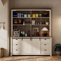 Sweet Memory 78.8" H Farmhouse Kitchen Hutch Cabinet with 3-Tier Open Shelves, Storage Pantry Cabinet with Wide Countertop, 6 Drawers and Barn Door Buffet Pantry with Storage for Dining/Living Room