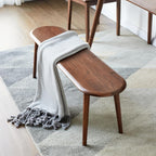 100% Solid Oak Dining Bench, Wood Bench for End of Bed with Rounded Corners, Entryway Benches for Farmhouse, Kitchen, Living Room(Walnut,12" L x 47.2" W x 16.2" H)