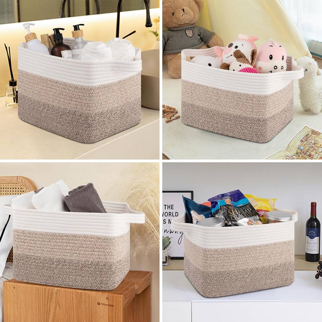 OIASKET Storage Baskets for Organizing, Woven Baskets for Shelves, Rectangle Decorative Organizer for Storage Clothes, Toy, Books, Towels Nursery Bins 3 Pack (Gradient Yellow, 15.75"x11.8"x9.85")