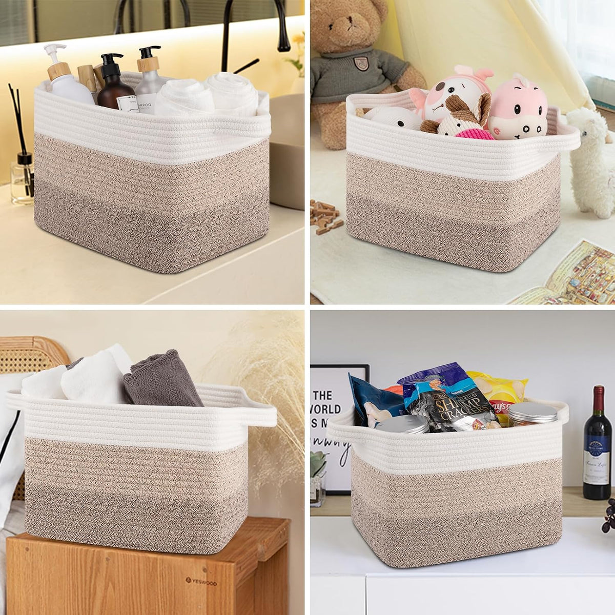 OIASKET Storage Baskets for Organizing, Woven Baskets for Shelves, Rectangle Decorative Organizer for Storage Clothes, Toy, Books, Towels Nursery Bins 3 Pack (Gradient Yellow, 15.75"x11.8"x9.85")
