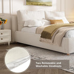 Christopher Knight Home Hazel Queen Size Bed Frame, Upholstered Platform Bed, Soft Boucle Queen Headboard, Removable Pillows Headboard, Wood Slats Support, No Box Spring Needed, Easy Assembly, White