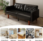 mikibama Convertible PU Leather Black Futon Sofa Bed with Split Back,Mid Century Modern Sleeper Couch Beds,68.11" Tufted Loveseat Futons for Living Room RV, Small Spaces