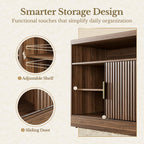 File Cabinet with Sliding Door, 32'' Fluted File Cabinet with Open Adjustable Shelves, Wood Filing Cabinet for Home Office, Black Walnut