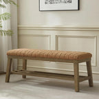 VKNOW Entryway Bench, 44.4" Upholstered Storage Shoe Bench for Entryway Bedroom, Shoe Rack Bench with Rubberwood Legs, Modern End of Bed Bench for Living Room and Hallway, Orange