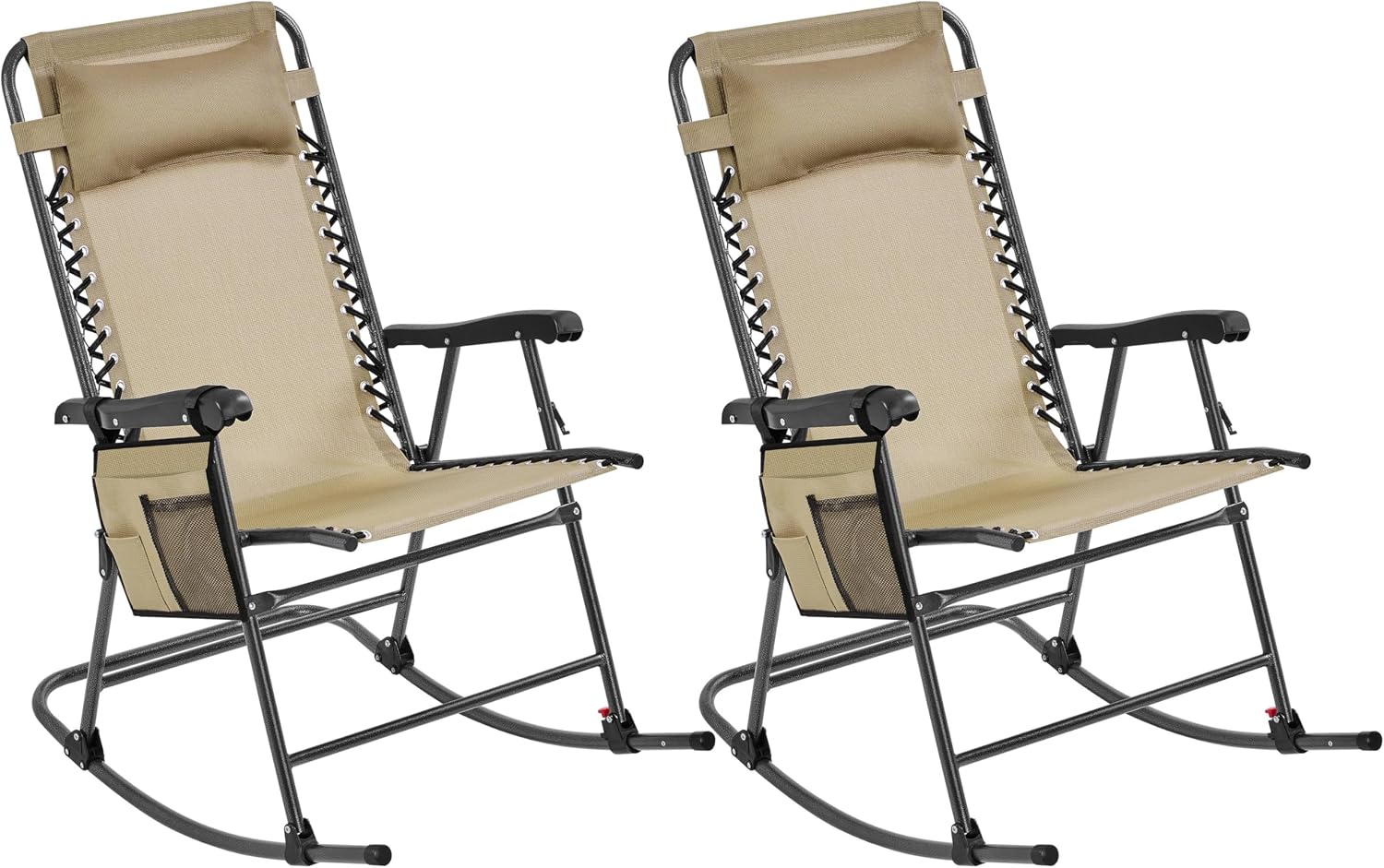Yaheetech Patio Rocking Chair Folding Camping Chair with Pocket, Beige | Folding rocking recliner with smooth zero-gravity recline, ergonomic design with pillow. Great for patio, lawn & camping.
