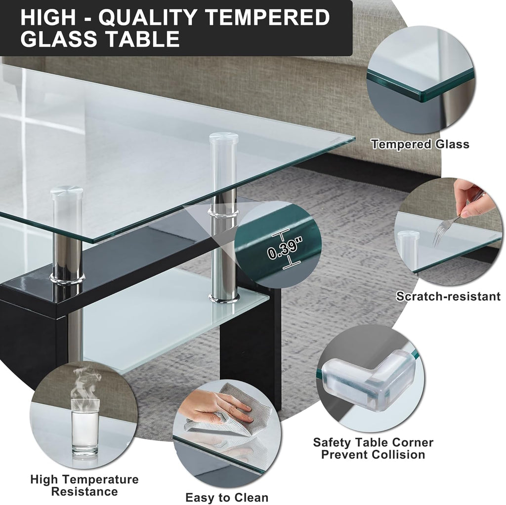 Square Glass End Table,2-Tier Tempered Glass Modern Living Room Side Table with Metal Leg,Living Room/Small Space/Apartment