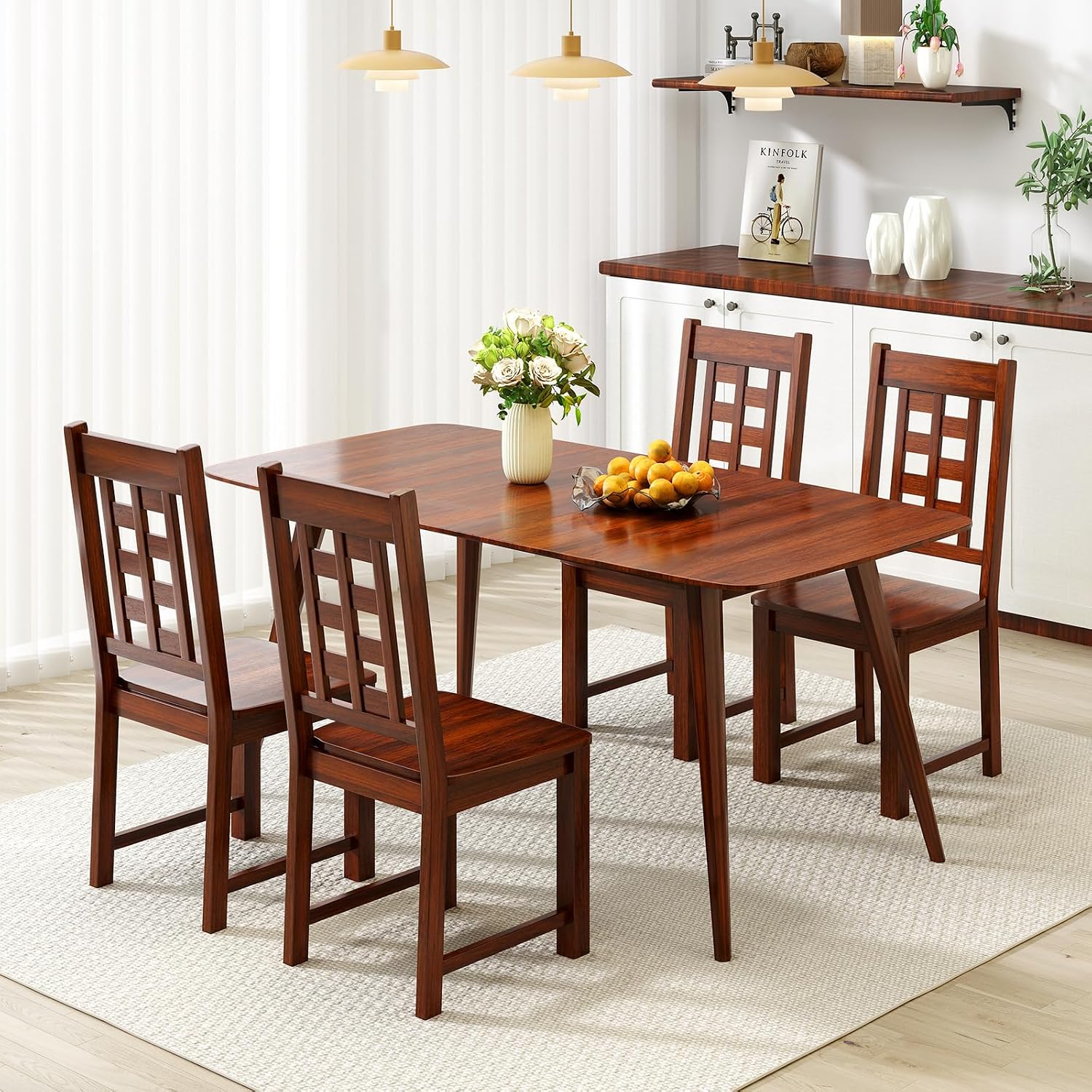 GIANTEX Wooden Dining Chairs Set of 2, Kitchen Chair w/Solid Rubber Wood Frame, High Hollowed Backrest, Wide Seat, 400 LBS Load, Farmhouse Side Chairs for Kitchen, Dining Room, Living Room