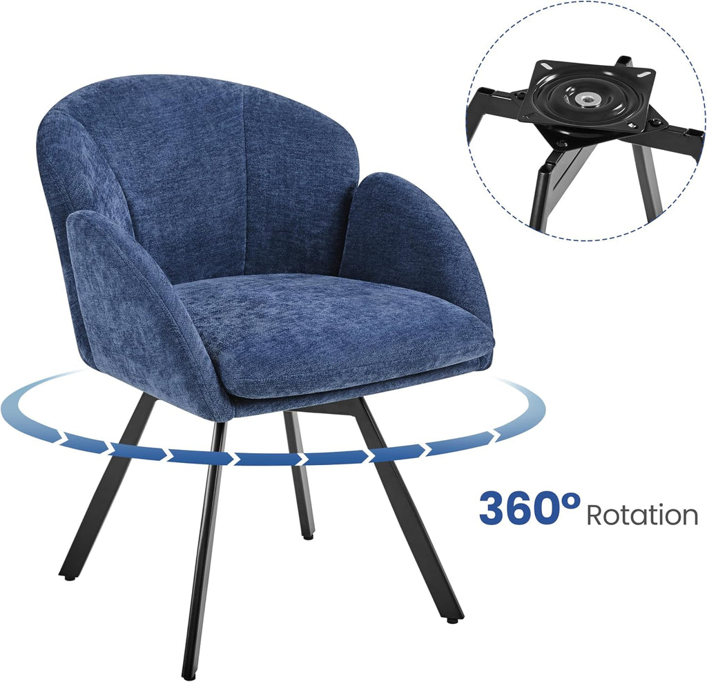 Yaheetech Swivel Accent Chair, Vanity Chair no Wheels, Blue | Chenille Desk Chair with 360-Degree Swivel Base and Seat Cushion for Living Room/Bedroom/Home Office/Makeup/Small Spaces