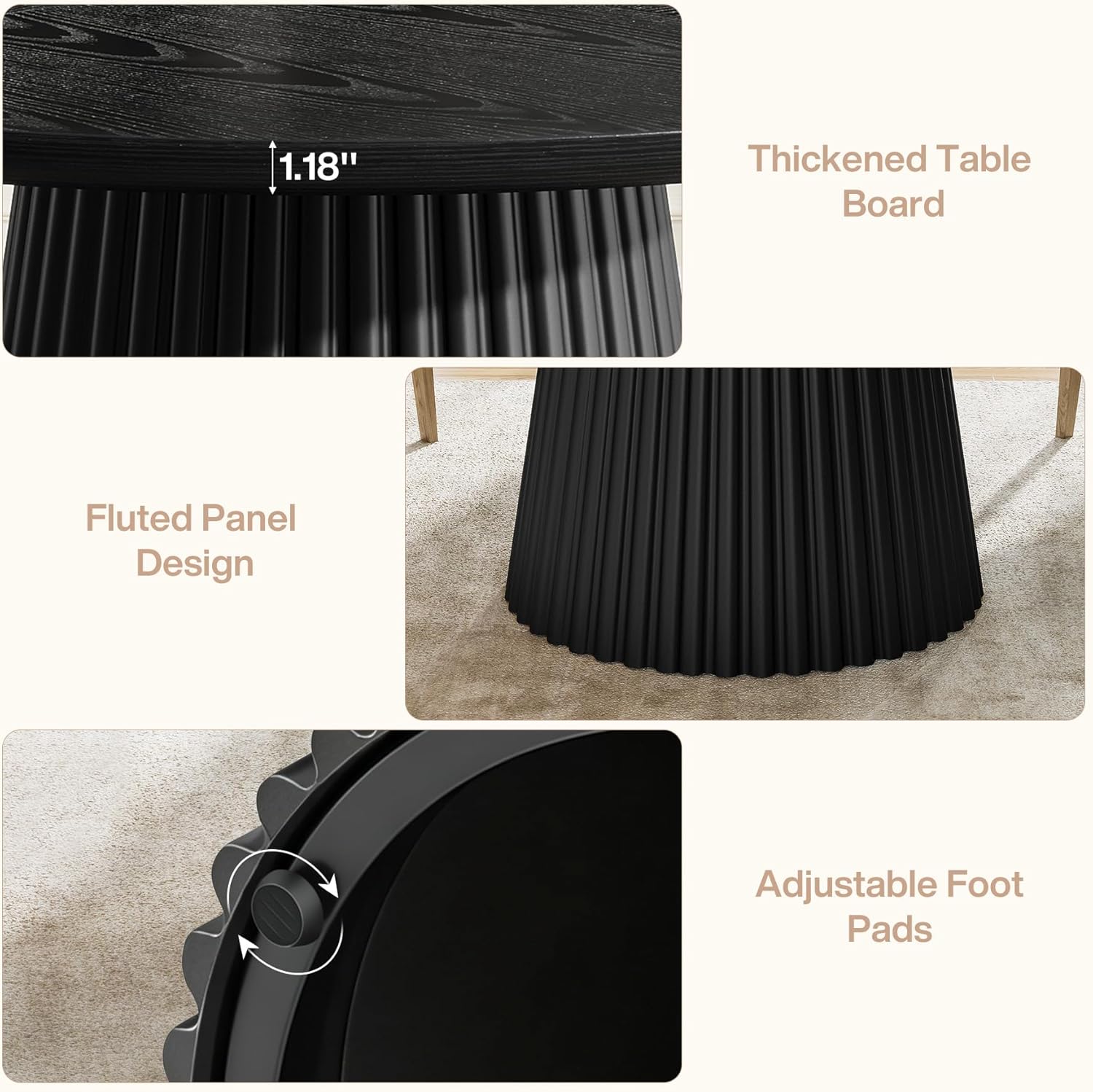 Tribesigns 47" Round Dining Table for 4-6 People, Farmhouse Circle Kitchen Table with Heavy Duty Fluted Pedestal Base for Dining Room, Kitchen, Living Room (Table Only)