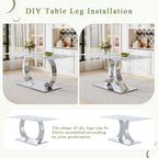 Modern Dining Table Set for 6, 63 Inch White Faux Marble Dining Room Table with Silver Leg, Rectangular Kitchen Table with 6 Grey Chairs for Kitchen Apartment Restaurant