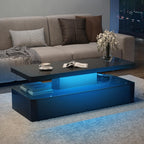 MXV Modern Coffee Table, 40 Inches Coffee Tables with 16 Colors LED Lights, 2 Tier Rectangular Center Table, Large Storage Space, High Glossy Wooden Tea Table for Living Room, Bedroom, Office, Black