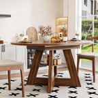 43.3in-59in Extendable Dining Table for 4-6, Round Kitchen Dining Room Table with Removable Leaves Space Saving, Space Saving, Wooden Cross Base with Storage Shelf for Kitchen Living Room (Walnut)