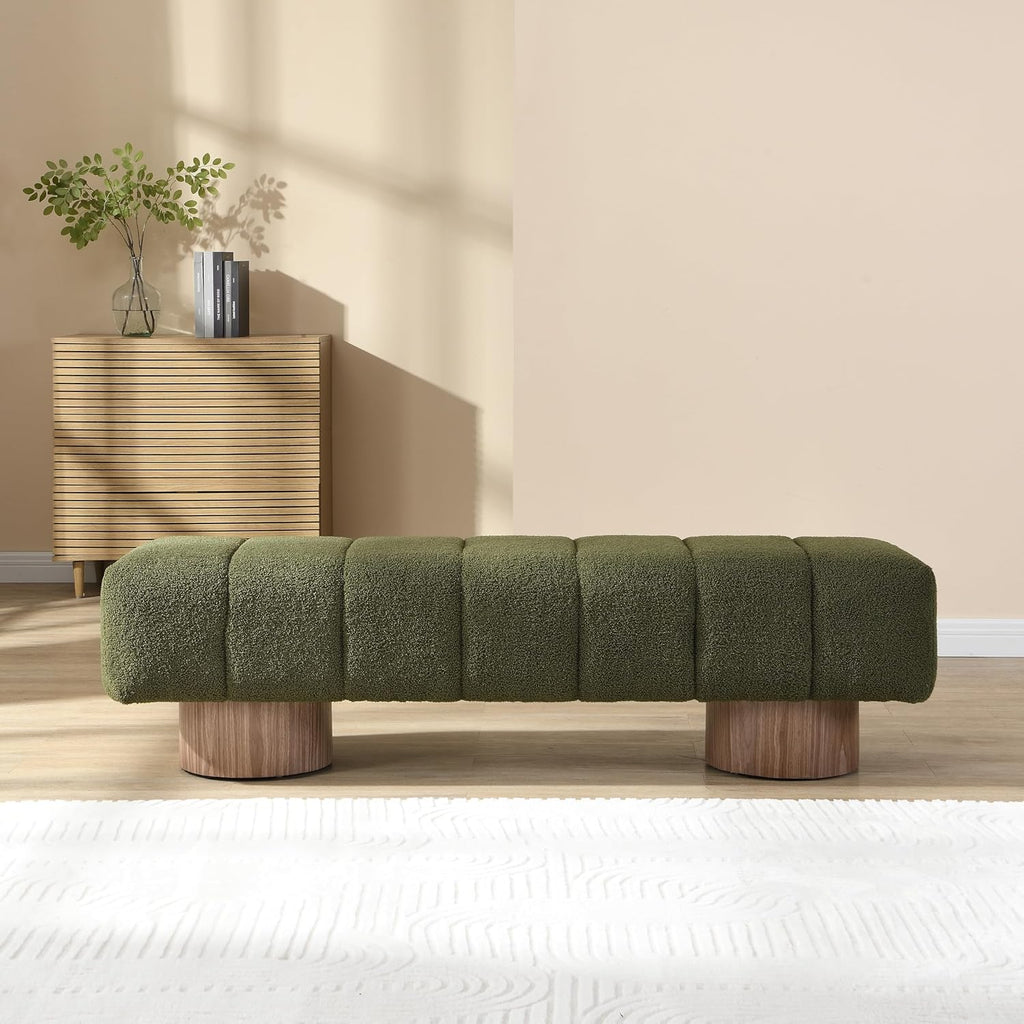 Christopher Knight Home Manila 64" Boucle Dining Bench, Upholstered Ottoman Bench, Rectangular Dining Seat, Spacious Seating, Long Footstool for Living Room Dining Room, No Assembly Needed, Green