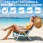 Portable Beach Chair for Adults, Outdoor Lightweight Camping Chair Lay Flat Folding Backpack Beach Reclining Chair with 5 Positions, Headrest, Zipper Pouch, Cup Holder, NEW Striped
