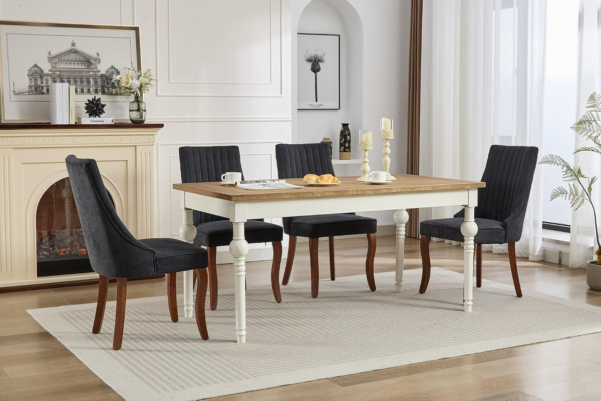 LKTART Upholstered Dining Chairs Set of 2, Solid Wood Kitchen Dining Room Chairs with Thicken Padded and Nailhead Trim for Home Kitchen Bedroom Black