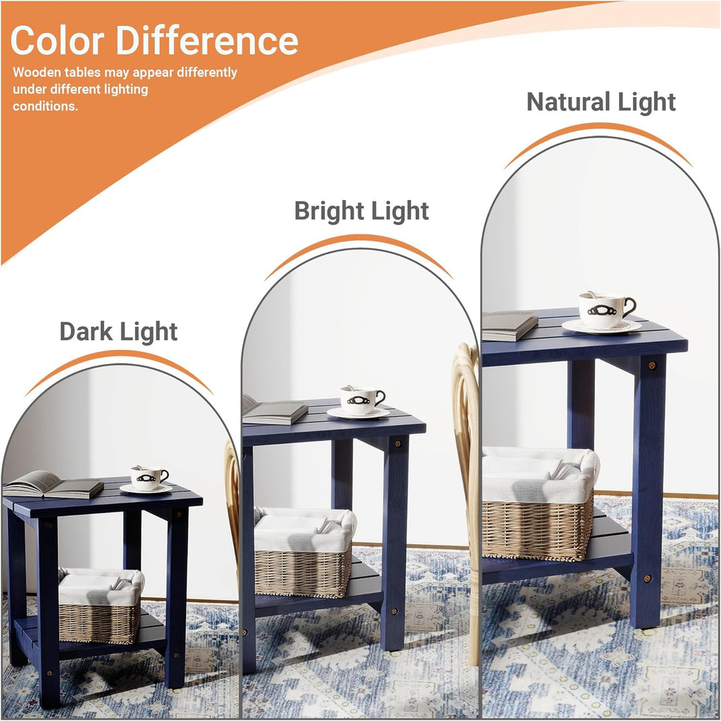 2-Tier Adirondack Side Table 17" with Double Shelf, Easy Assembly Solid Wood End Table,Outdoor & Indoor Small Table for Living Room,Patio, Poolside, Porch - Weather Resistant Navy Blue