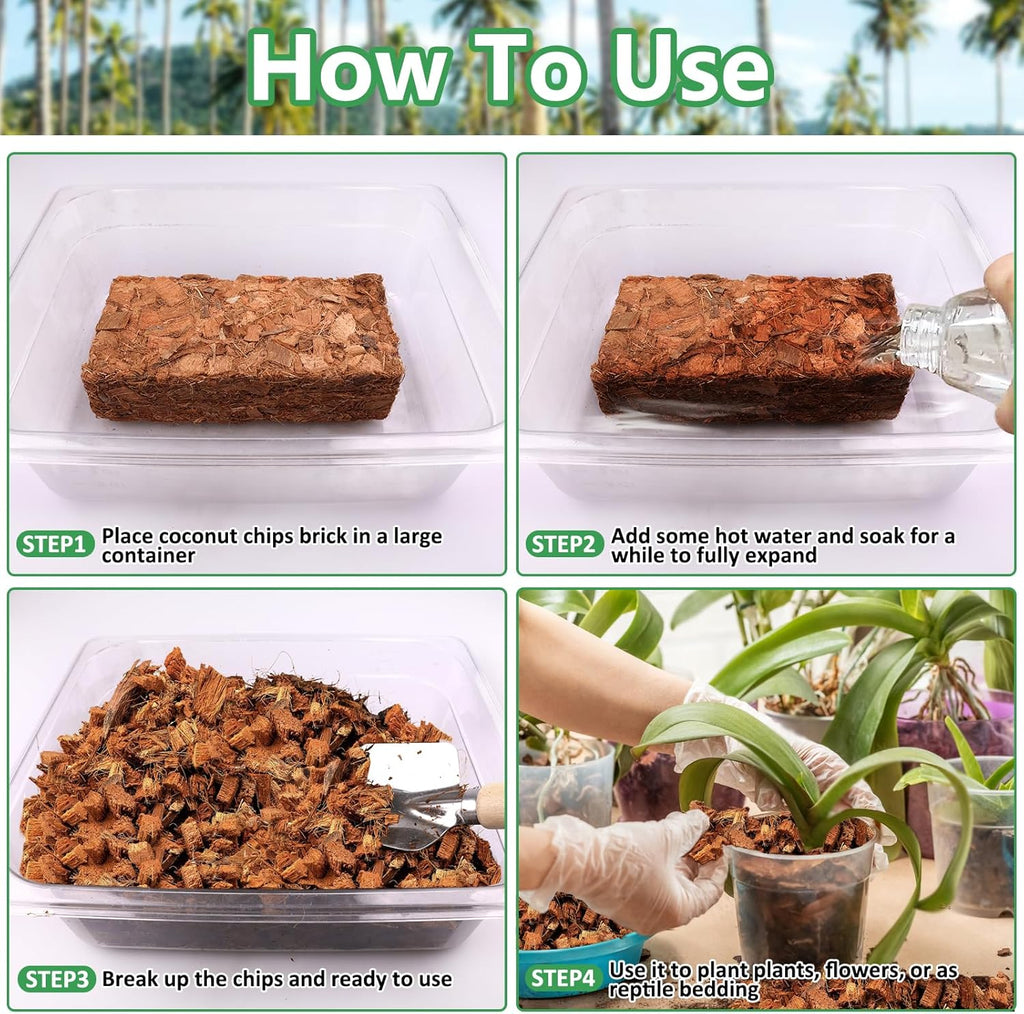 Legigo 6 Pack Coco Husk Chips- 6.6 LB 100% Organic Coconut Coir Chips Brick Potting Soil Mix with Low EC & PH Balance, Compressed Coconut Substrate Coco Chips Mulch Medium for Garden, Flowers, Plants